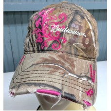 Budweiser Camo Pink Trim Distressed s Adjustable Baseball Cap Hat  eb-36416087